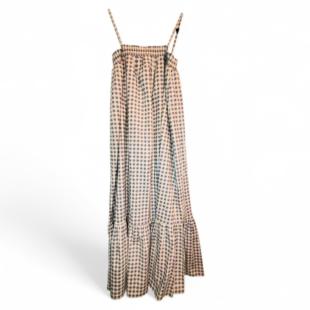 WeWoreWhat Beige and Black Gingham Midi Dress